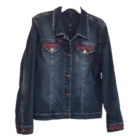Monroe & Main Embroidered Denim Jacket - Large - Picture 1 of 9